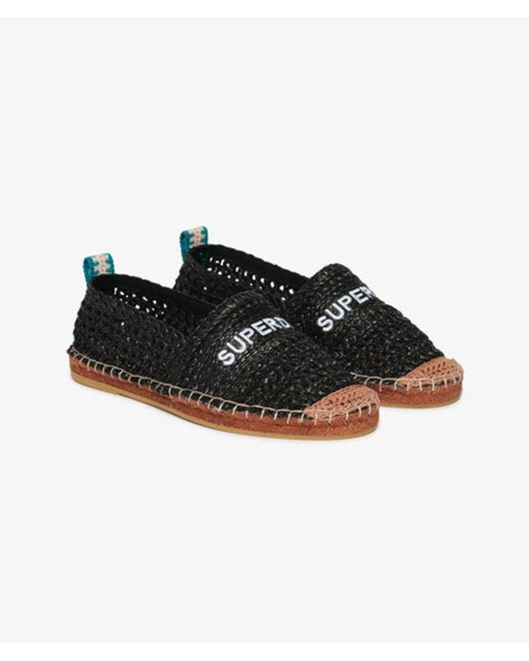 Superdry Black & Co Raffia Espadrille Embroidered Shoe
