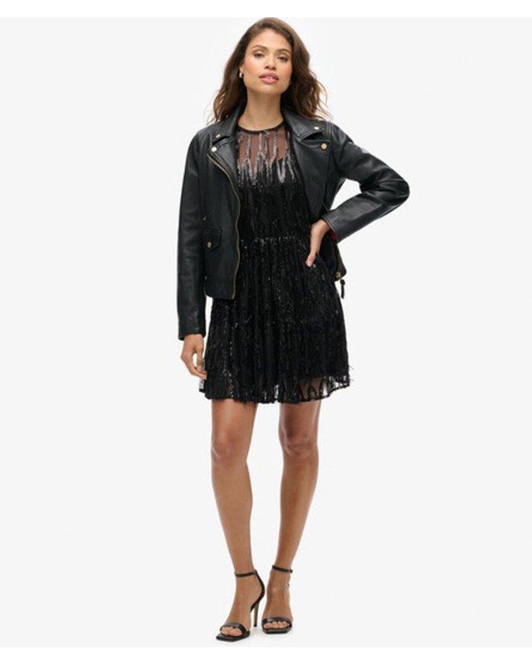 Superdry Black & Co Volume Tiered Mesh Mini Dress