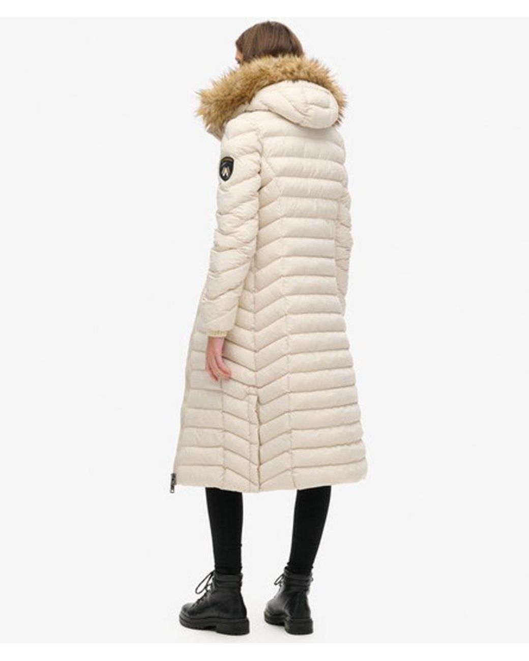 Superdry White & Co Slim Fit Fuji Faux Fur Hooded Long Jacket