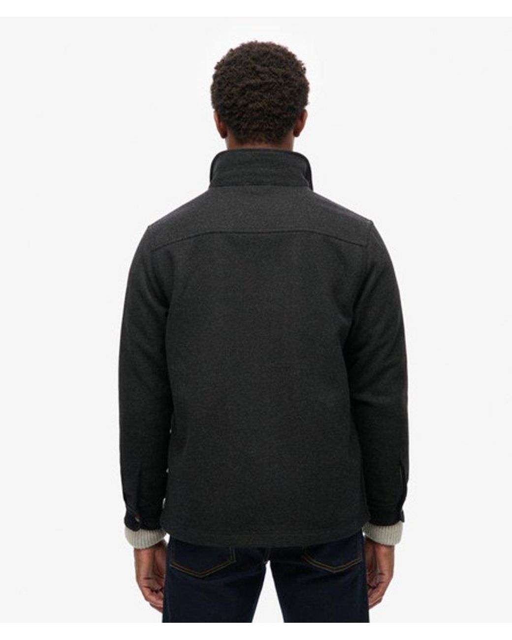 Superdry Black Wool Merchant Texture Overshirt for men