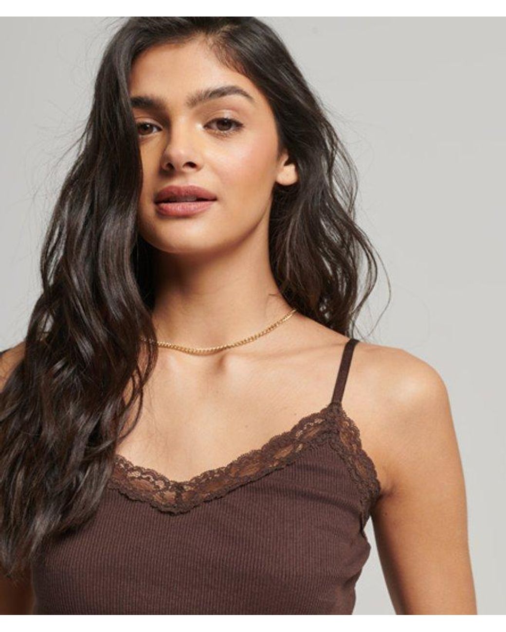 Superdry Brown & Co Rib Lace Trim Cami Top