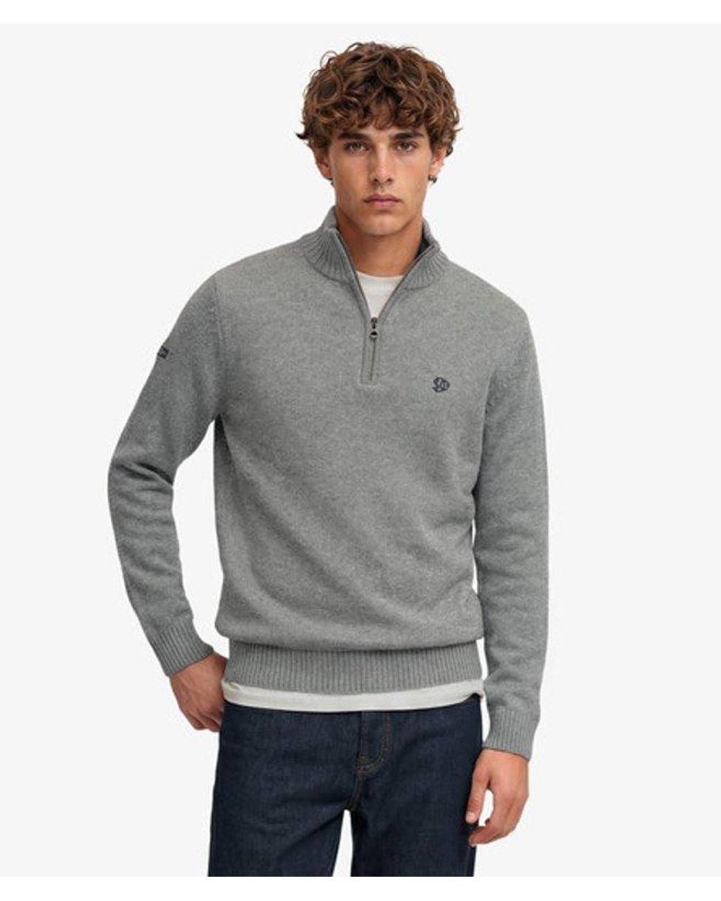 Superdry Gray Cotton Half Zip Knit Jumper for men