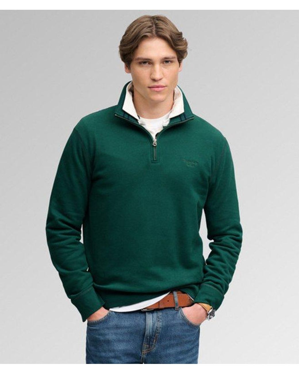 Superdry Green & Co Essential Serif Logo Half Zip Sweatshirt for men