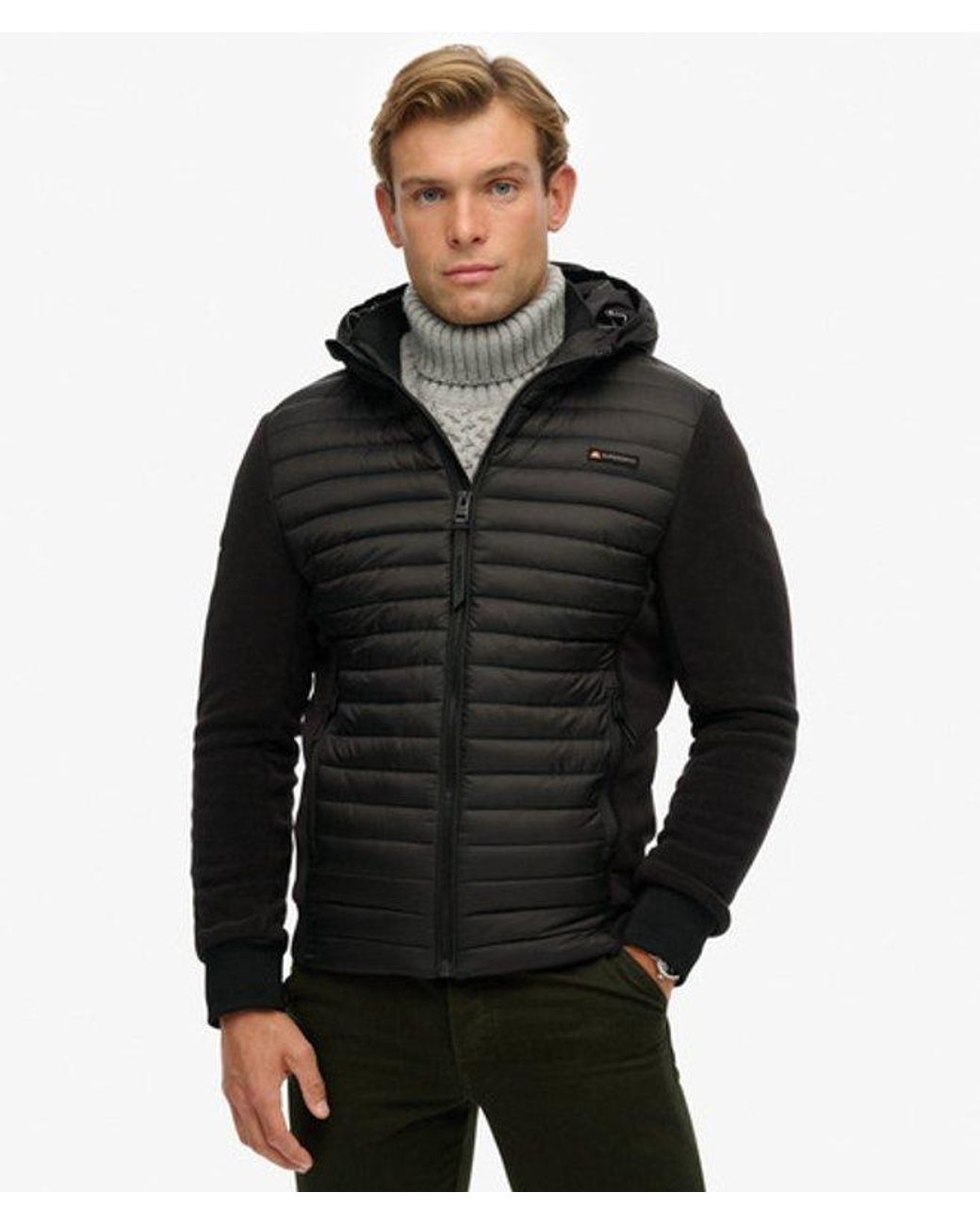 Superdry Black & Co Hooded Storm Fleece Hybrid Jacket for men