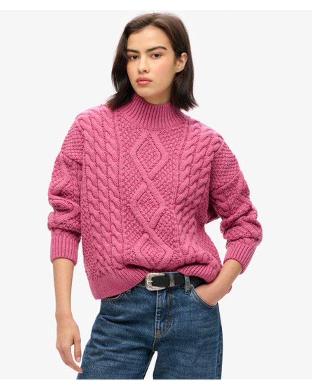 Superdry Red & Co Aran Cable Knit Polo Jumper