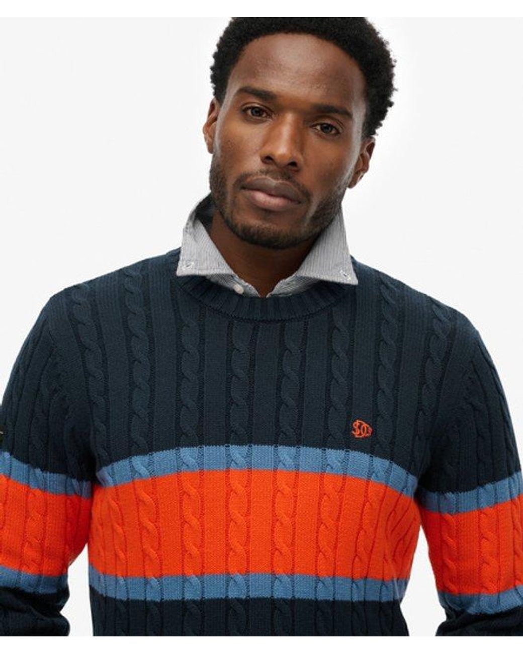 Superdry Red & Co Cotton Stripe Cable Jumper for men