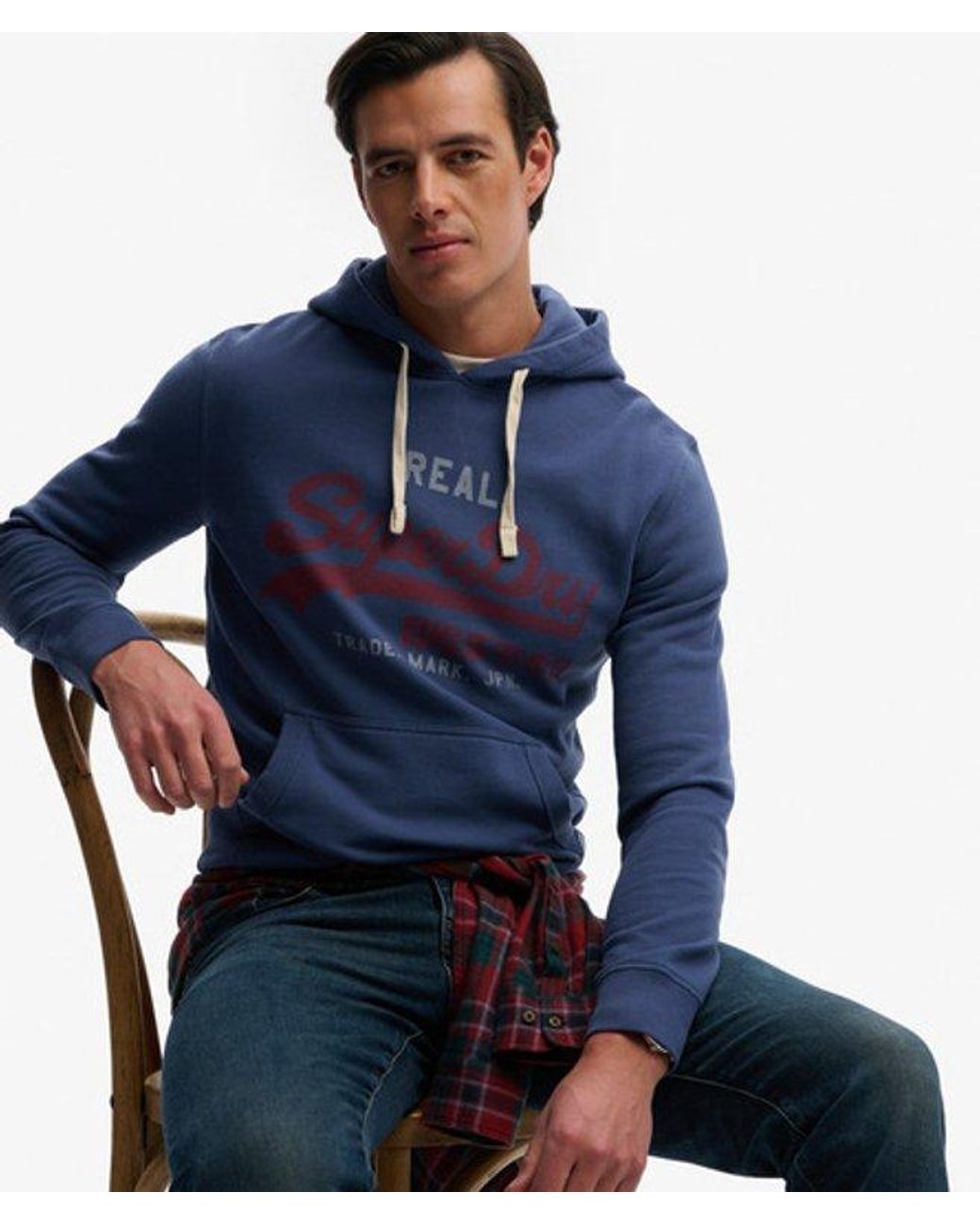 Superdry Blue Vintage Logo Classic Hoodie for men