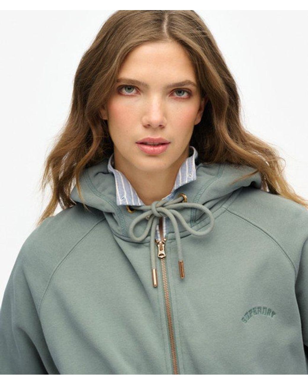 Superdry Green Essential Logo Oversized Raglan Zip Hoodie