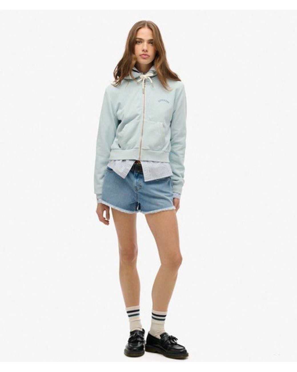 Superdry Blue Essential Logo Cropped Zip Hoodie