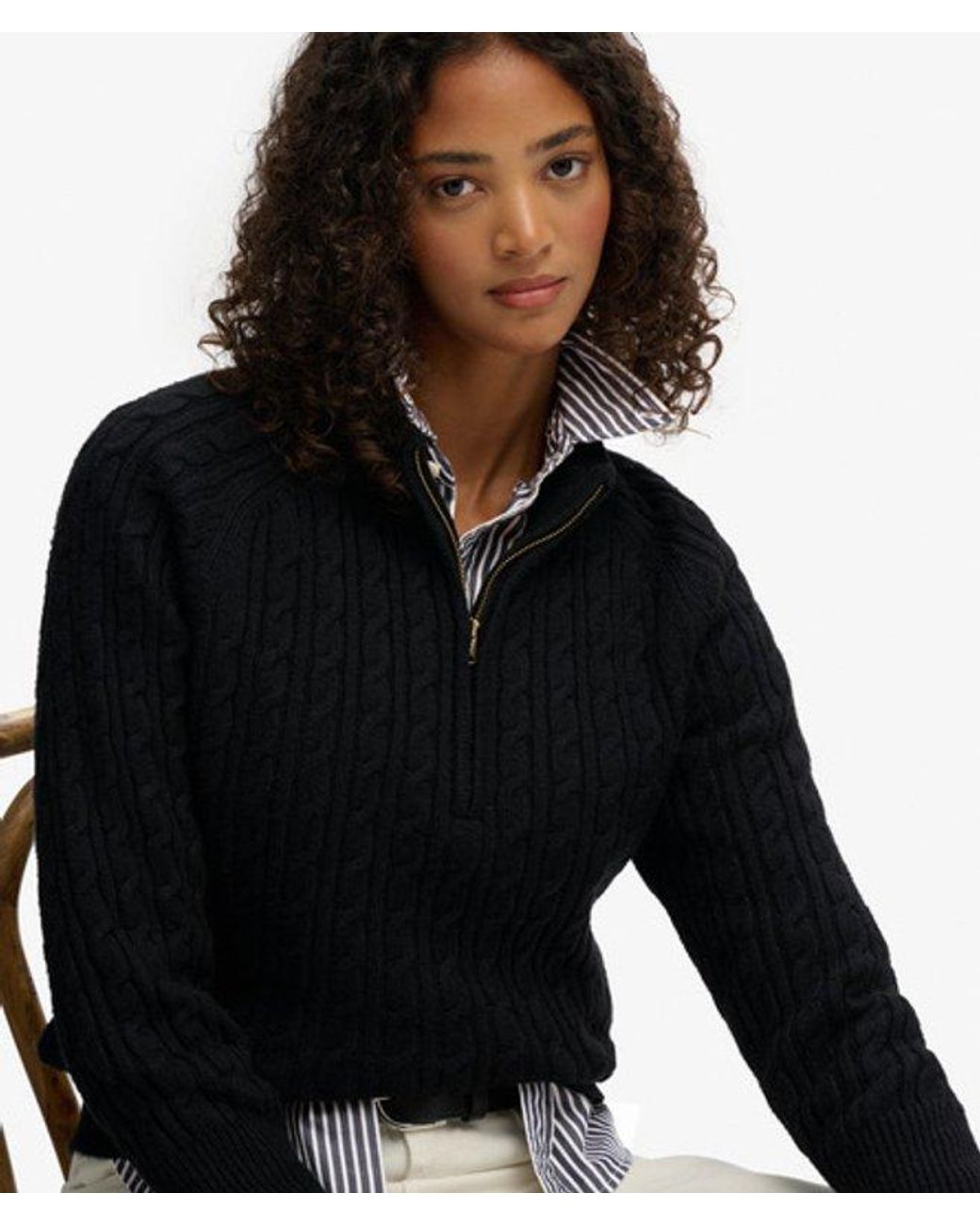 Superdry Black & Co Brushed Cable Knit Henley Jumper
