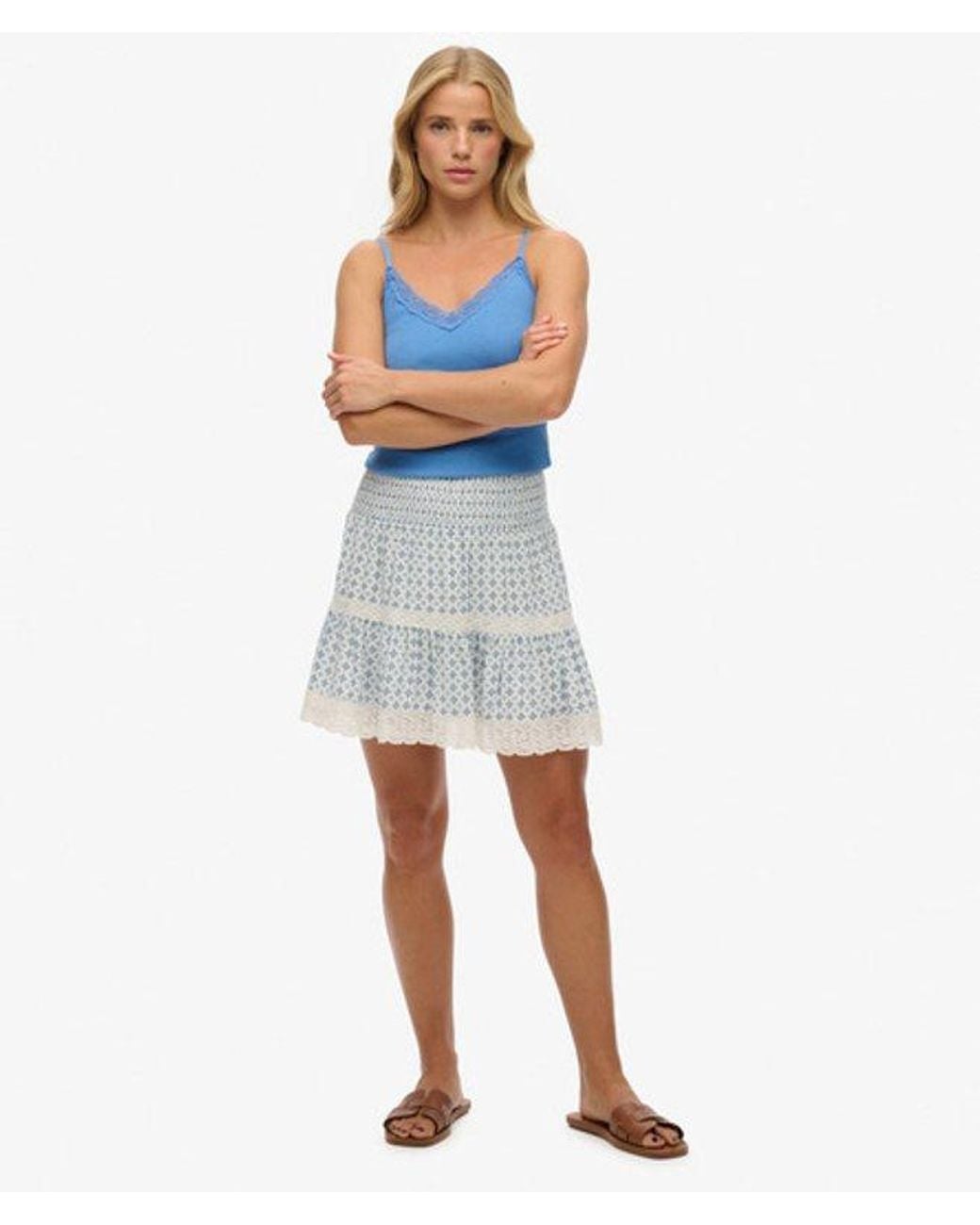 Superdry Blue & Co Printed Lace Trim Mini Skirt