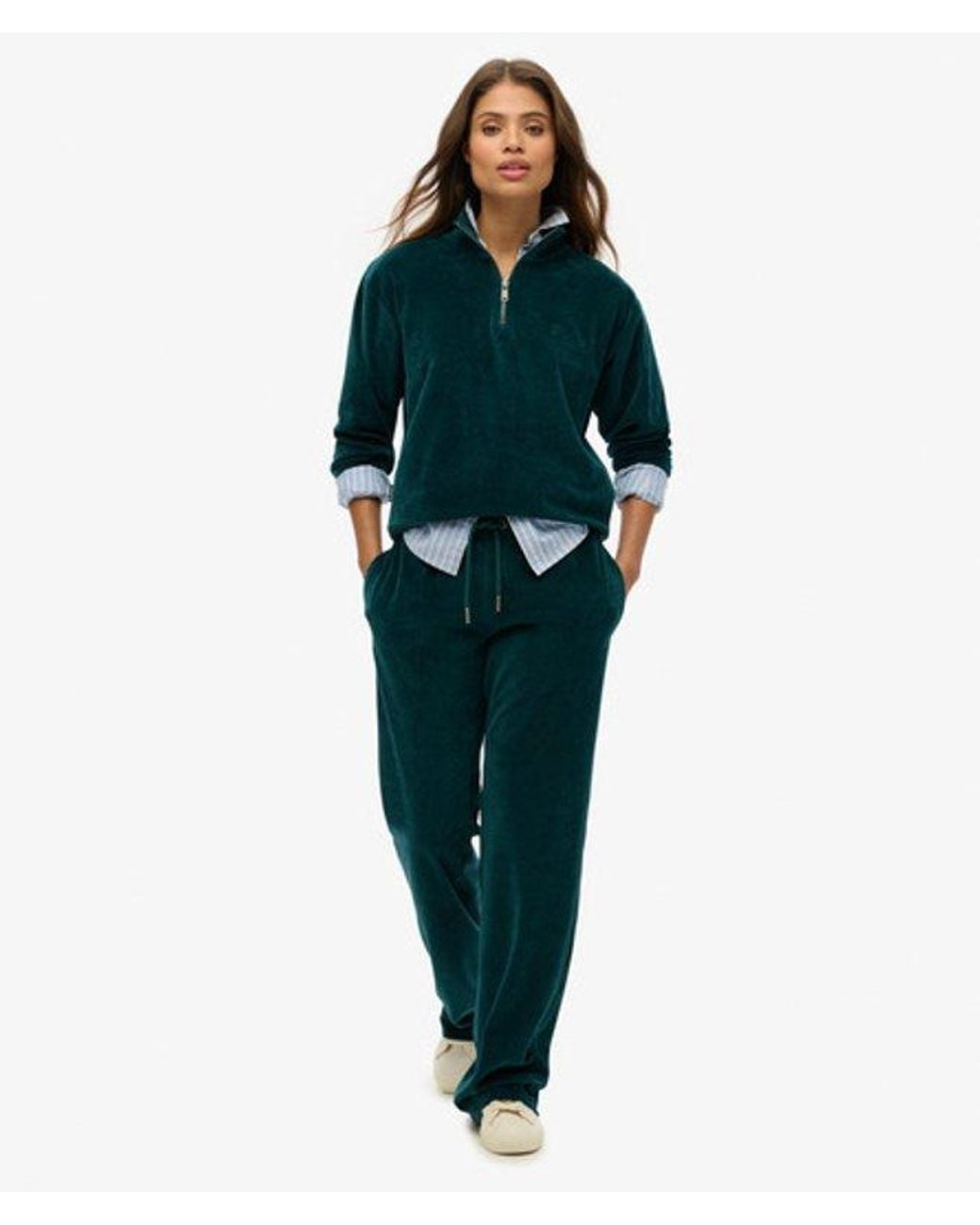 Superdry Green Velour Wide Leg Joggers