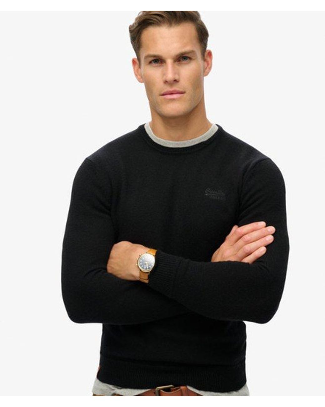Superdry Black Crew Neck Knit Jumper for men