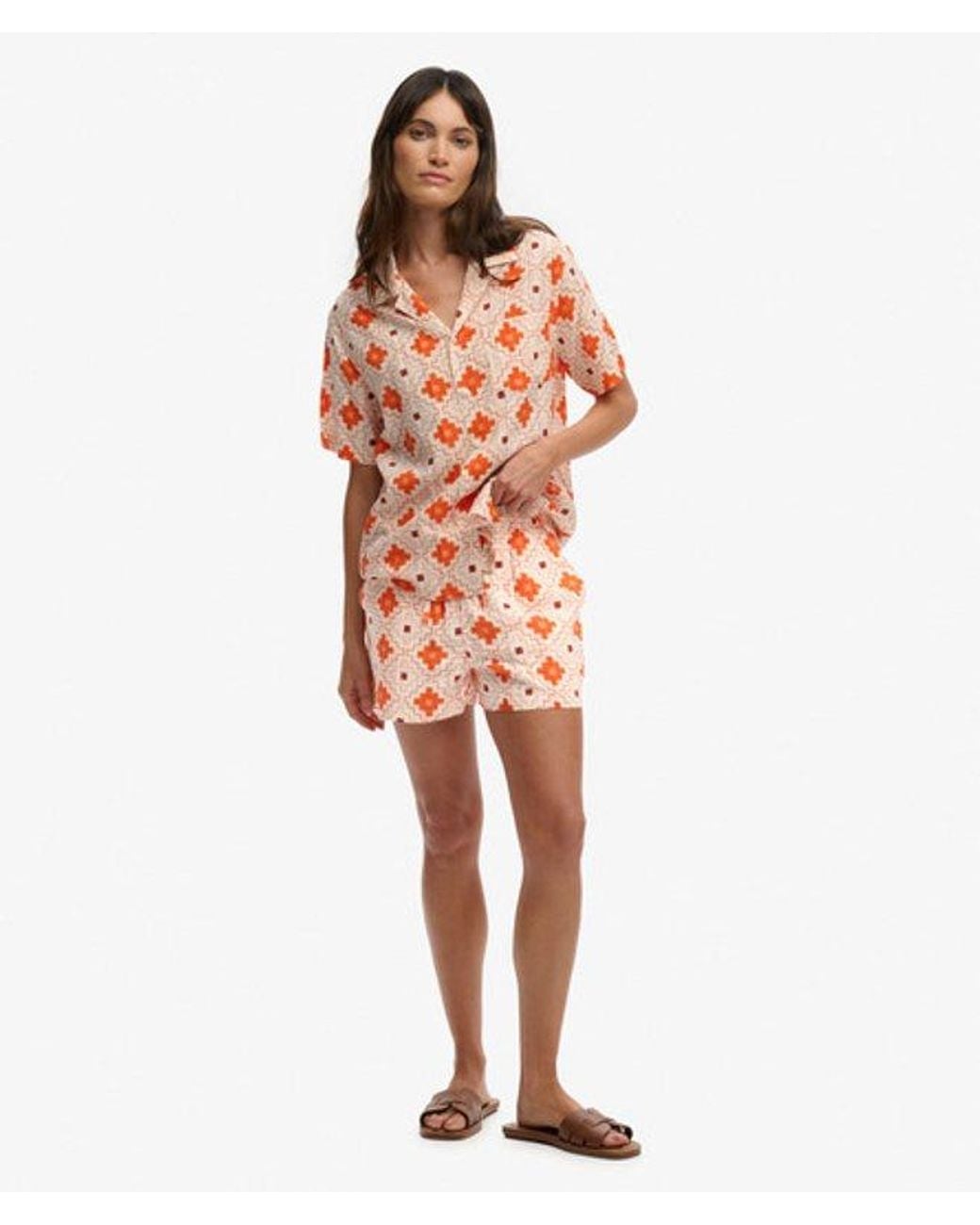 Superdry Orange Cotton Printed Beach Shorts