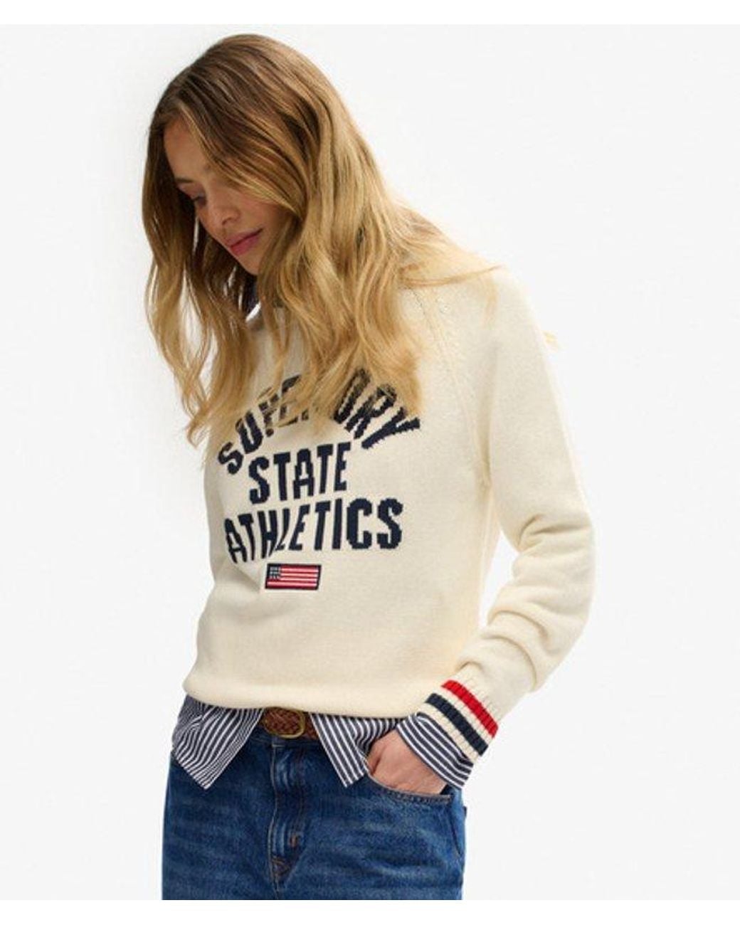 Superdry White Slouchy Intarsia Graphic Knitted Jumper