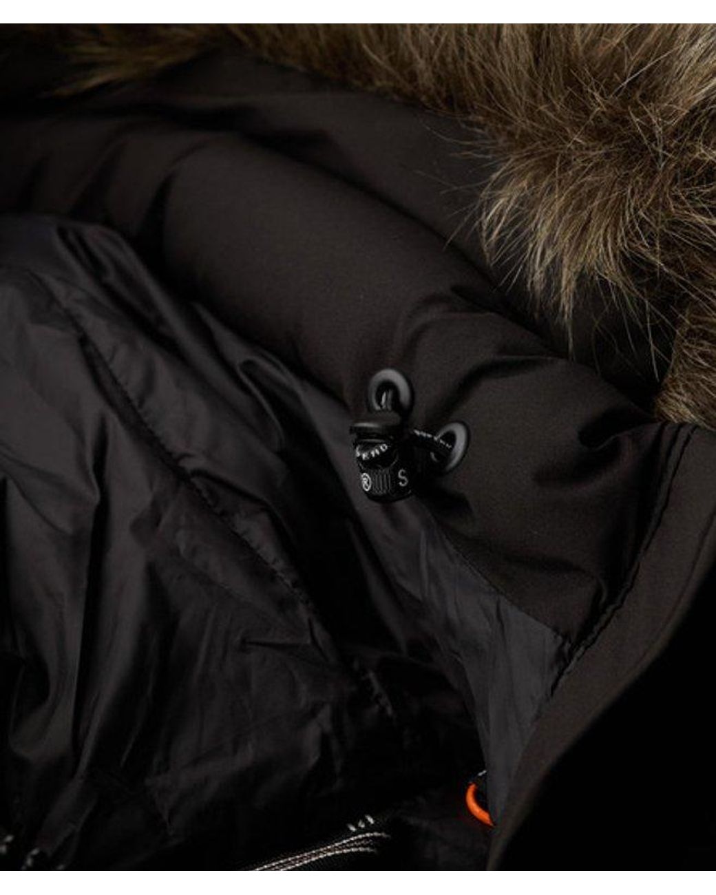 Superdry Black & Co Slim Fit Fuji Faux Fur Hood Mid Length
