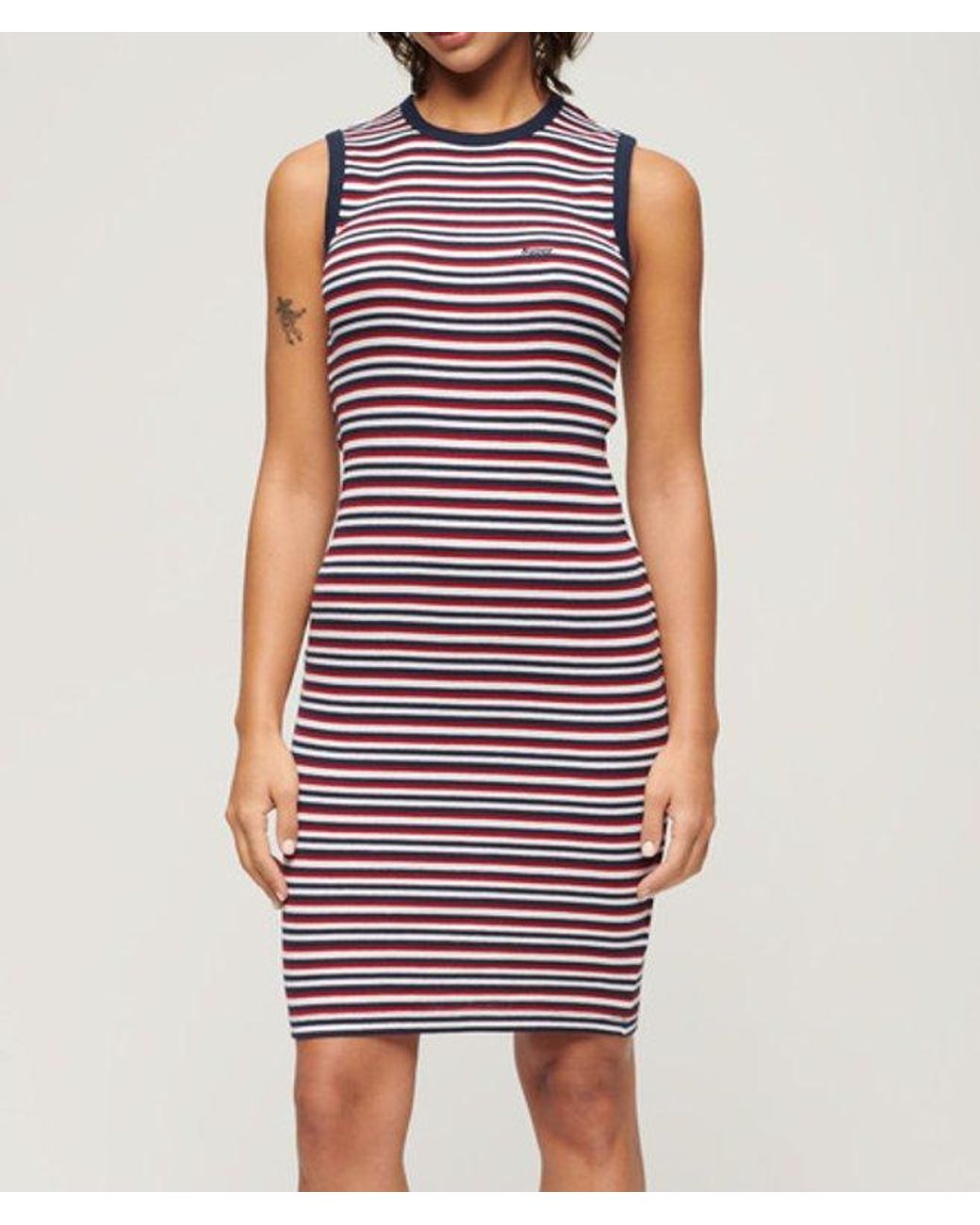 Superdry Red & Co Cotton Stripe Rib Bodycon Midi Dress