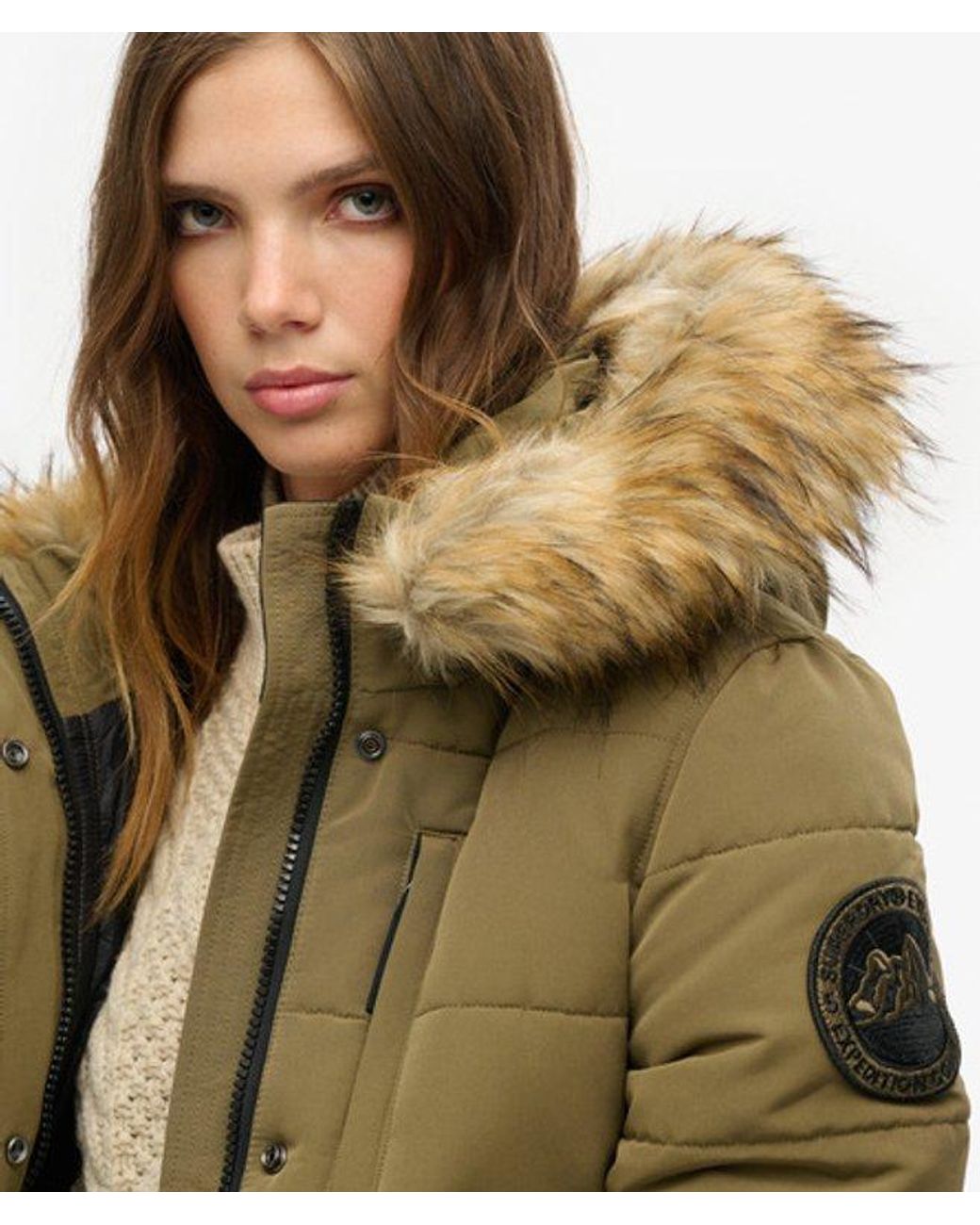 Superdry Green & Co Everest Fully Lined Embroidered Badge Hooded Puffer Bomber Jacket