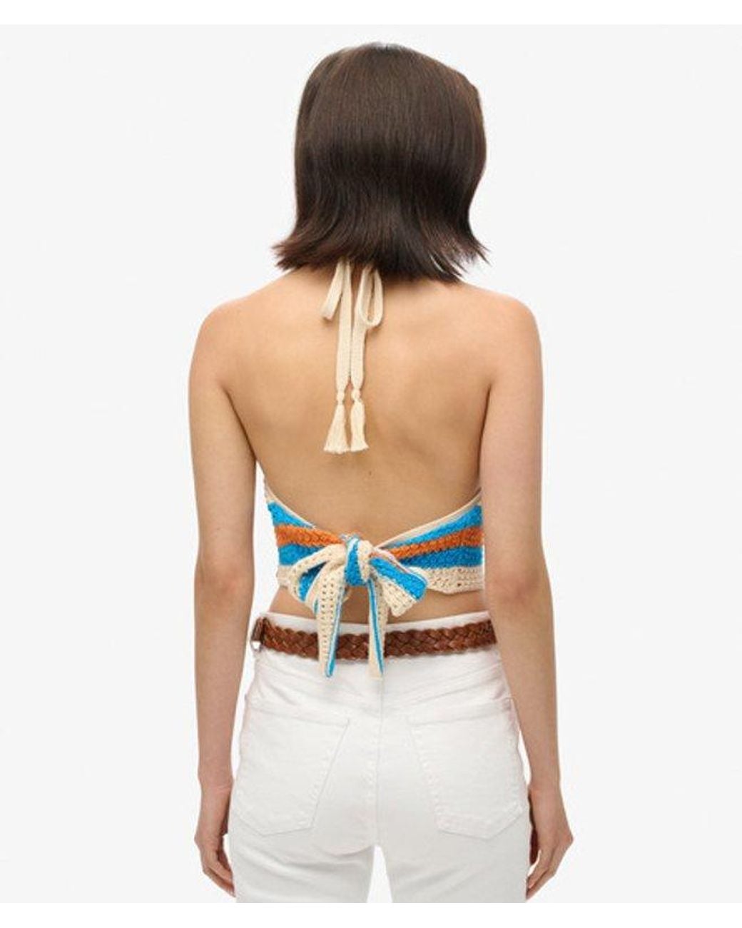 Superdry Blue & Co Hanky Hem Halter Crochet Top