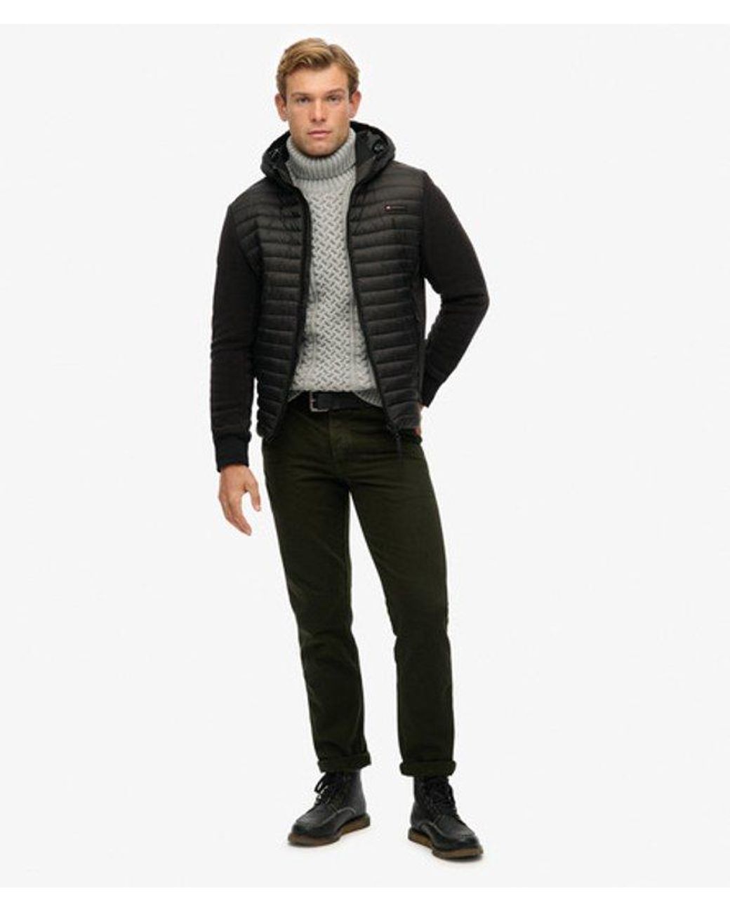 Superdry Black & Co Hooded Storm Fleece Hybrid Jacket for men