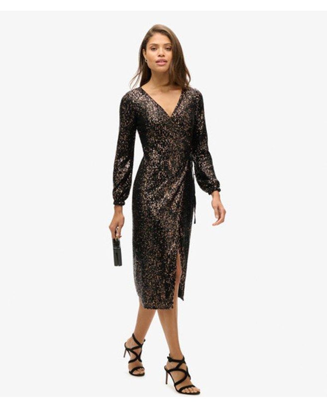 Superdry Black & Co Slim Fit Sequin Wrap Maxi Dress