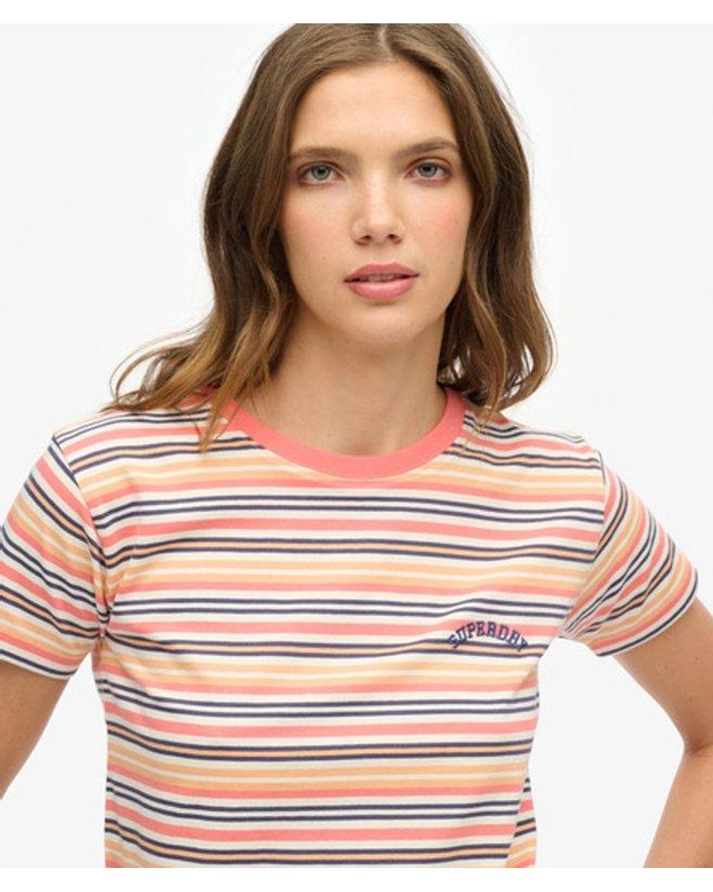 Superdry Blue & Co Ladies Slim Fit Essential Logo Striped Fitted T-shirt