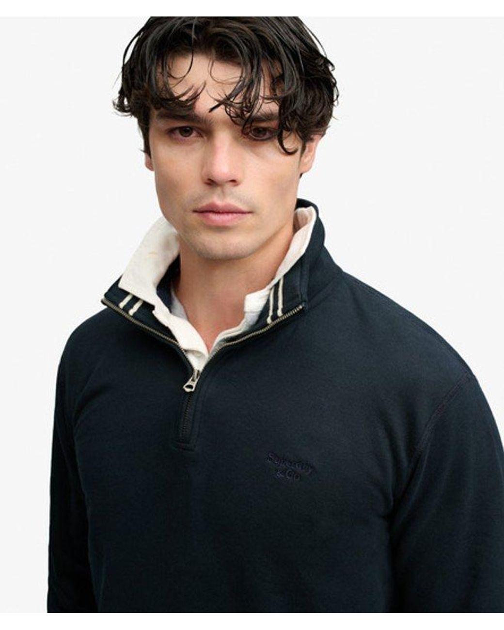 Superdry Black & Co Essential Serif Logo Half Zip Sweatshirt for men