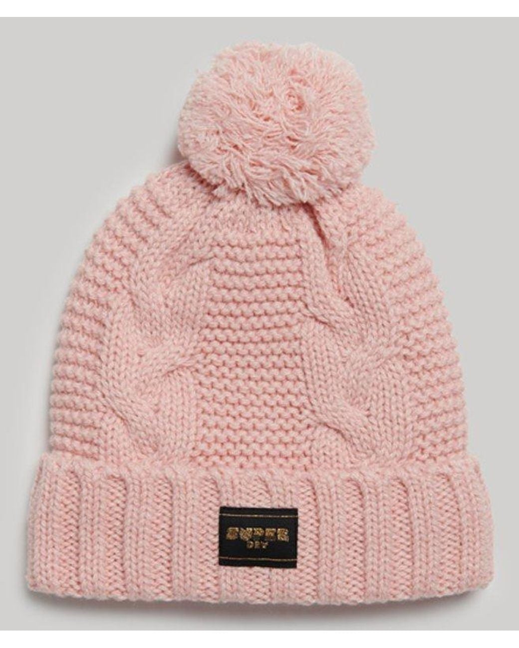 Superdry Pink & Co Cable Knit Beanie Hat