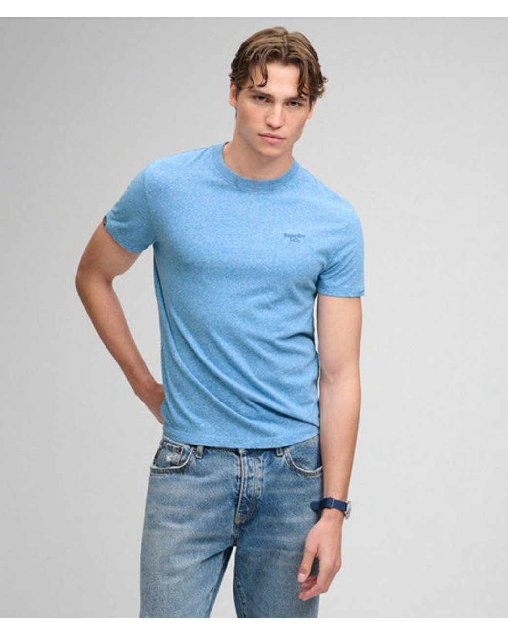 Superdry Blue & Co Essential Serif Logo Embroidered T-shirt for men