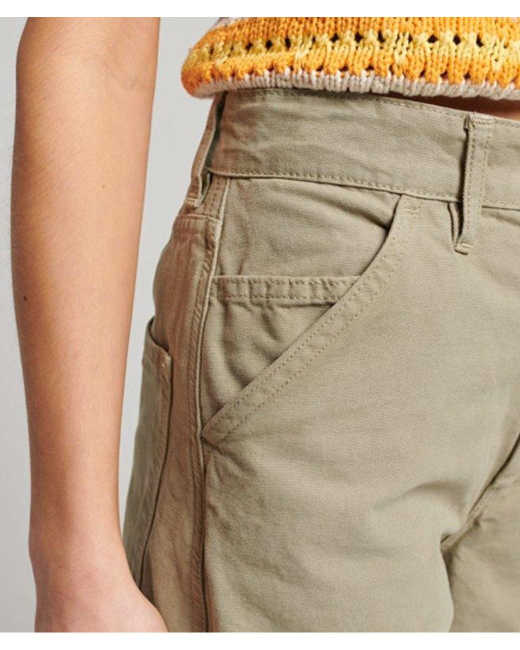 Superdry Natural Ladies Striped Organic Cotton Vintage Wide Carpenter Pants
