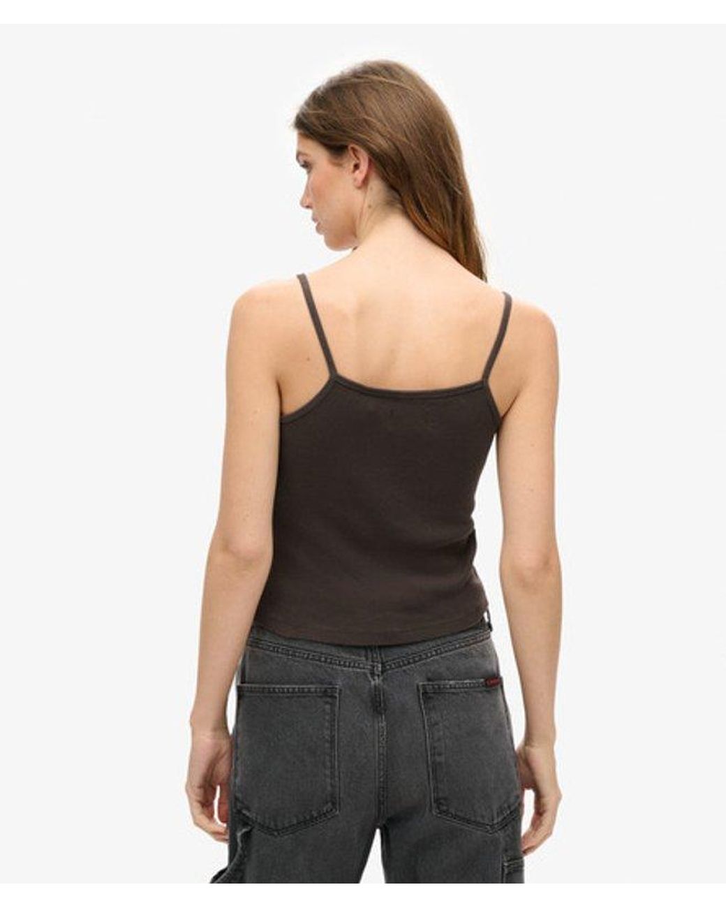 Superdry Black & Co Ladies Retro Rocker Graphic Rib Cami Top