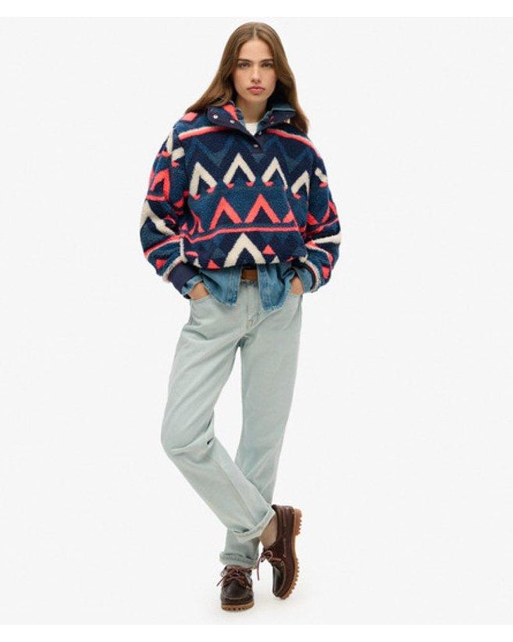 Superdry Blue Super Soft Printed Teddy Fleece