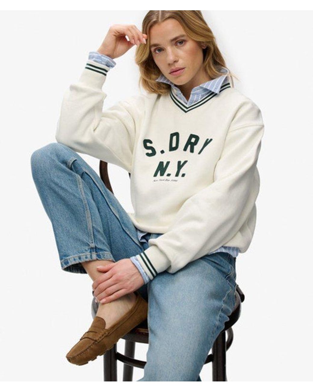 Superdry Natural & Co Country Club Applique V Neck Sweatshirt