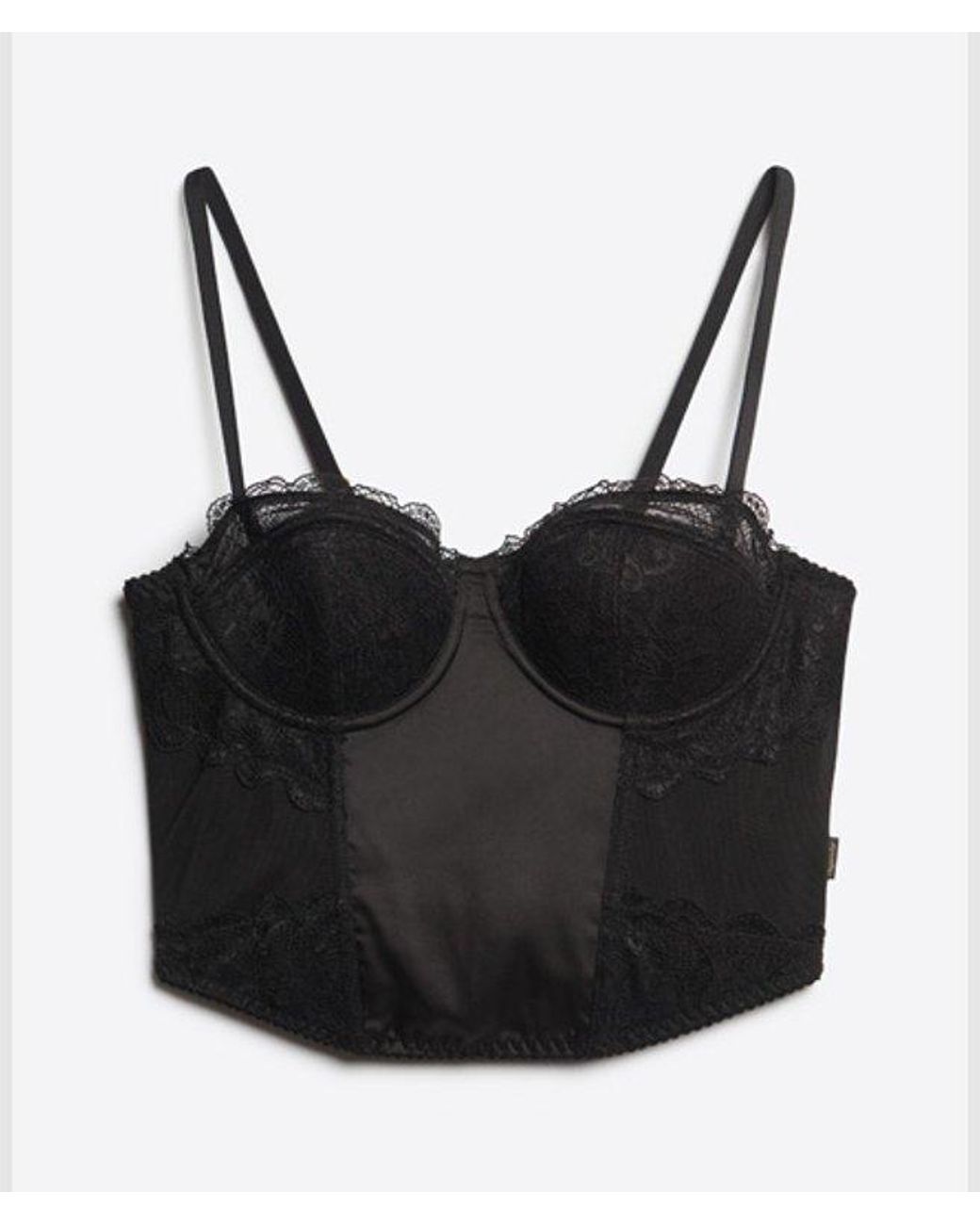 Superdry Black & Co Ruched Mesh Crop Corset Top