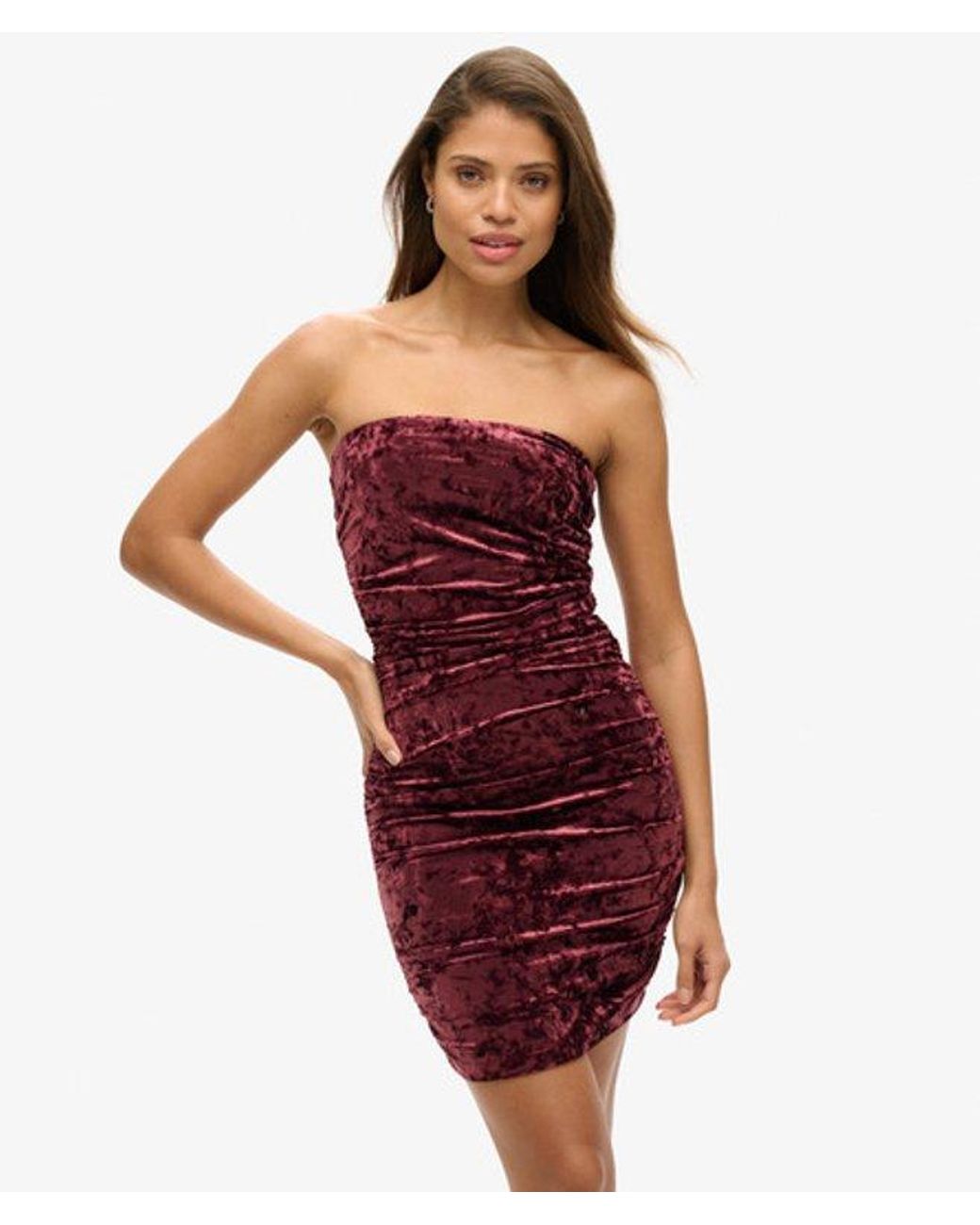 Superdry Red & Co Slim Fit Velvet Bandeau Mini Dress.