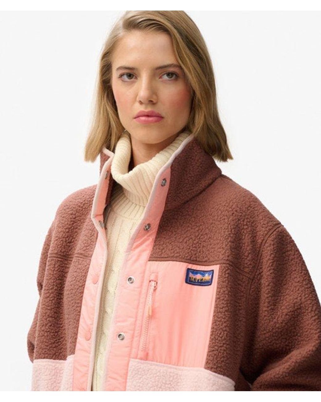 Superdry Brown Colour Block Fleece Jacket