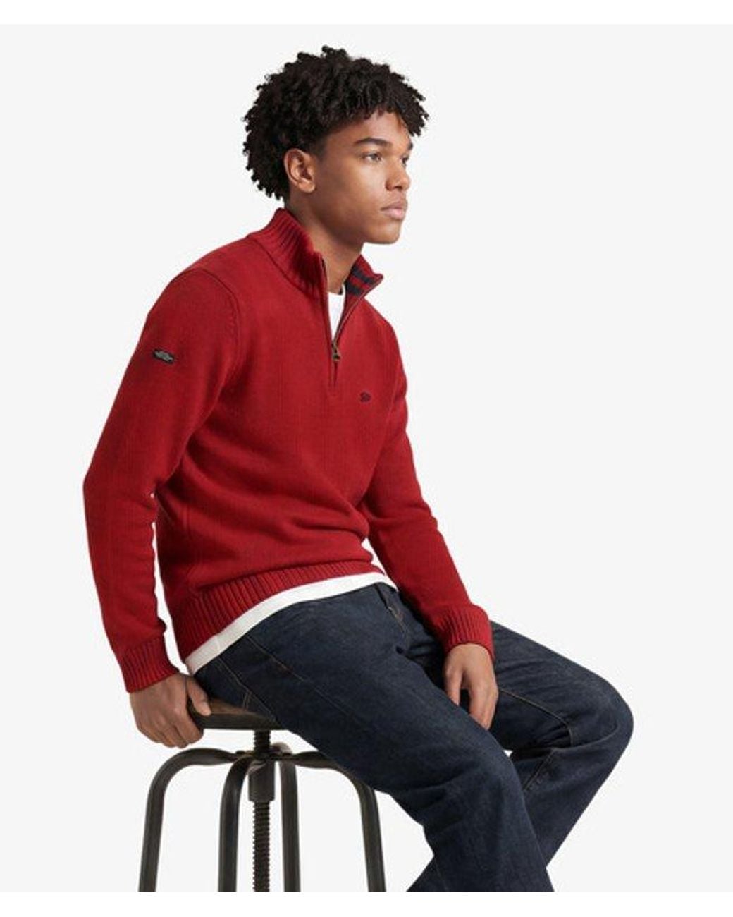 Superdry Red & Co Cotton Half Zip Knit Jumper for men