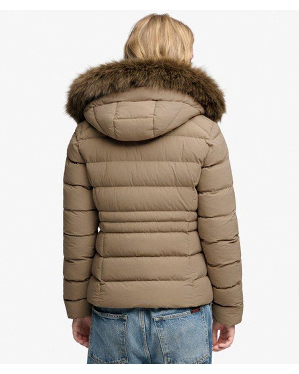 Superdry Brown Hooded Faux Fur Fuji Padded Jacket