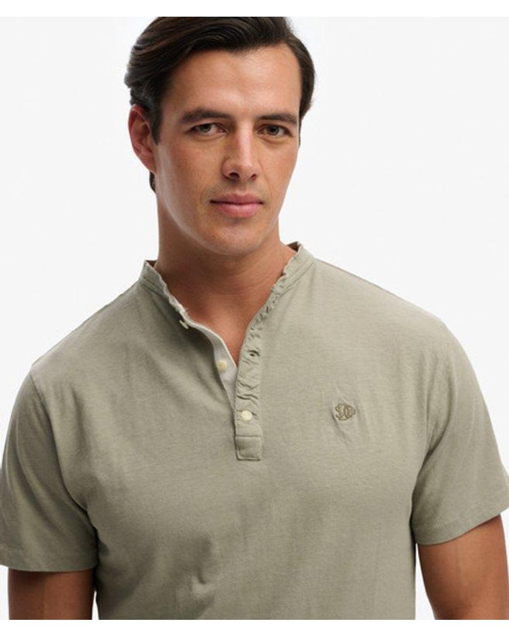Superdry Green & Co Classic Cotton Linen Short Sleeve Henley T-shirt for men