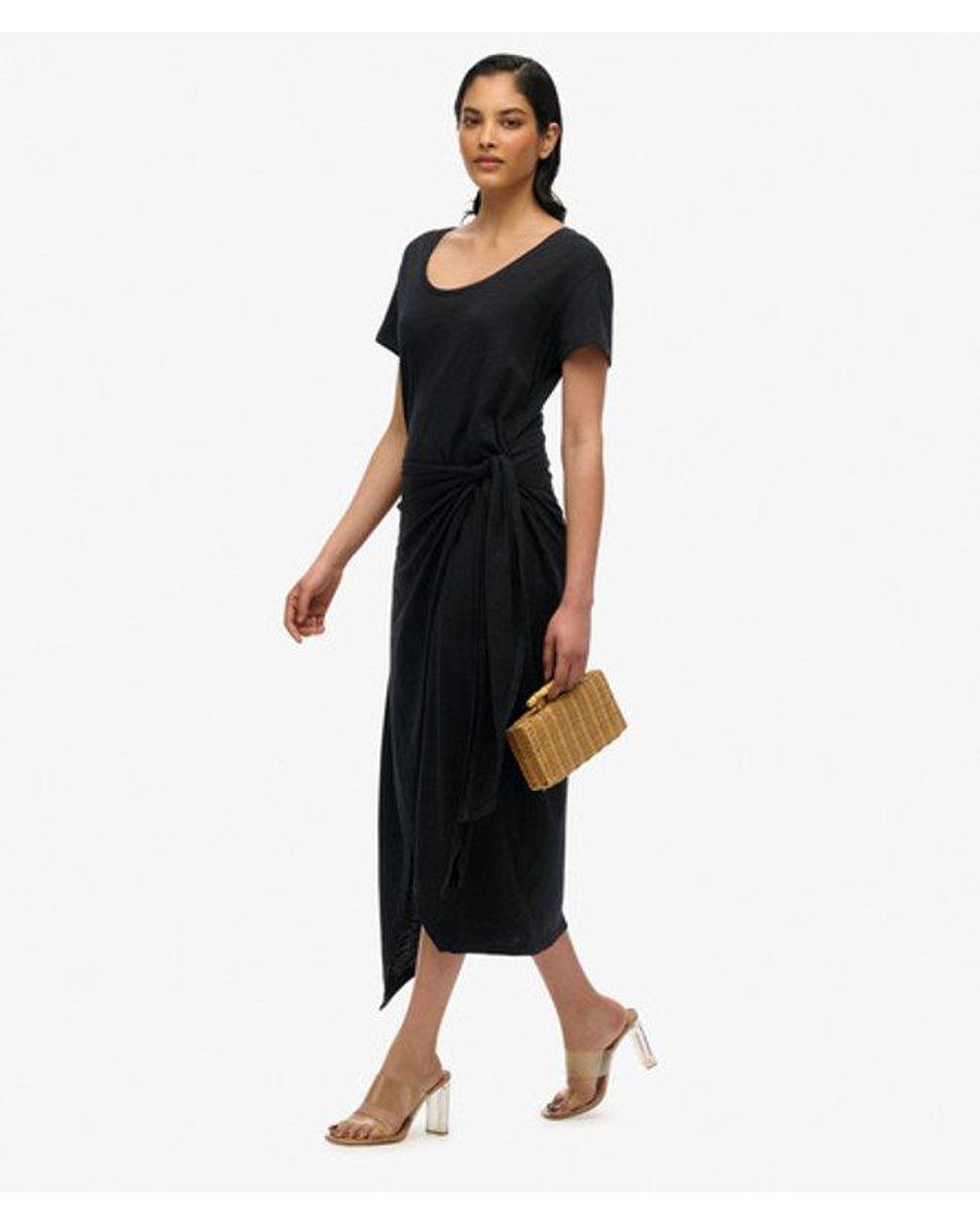 Superdry Black & Co Slub Midi Wrap Dress