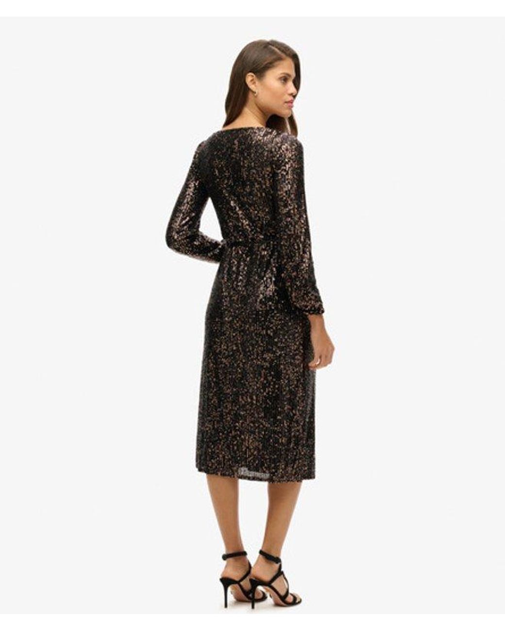 Superdry Black & Co Slim Fit Sequin Wrap Maxi Dress