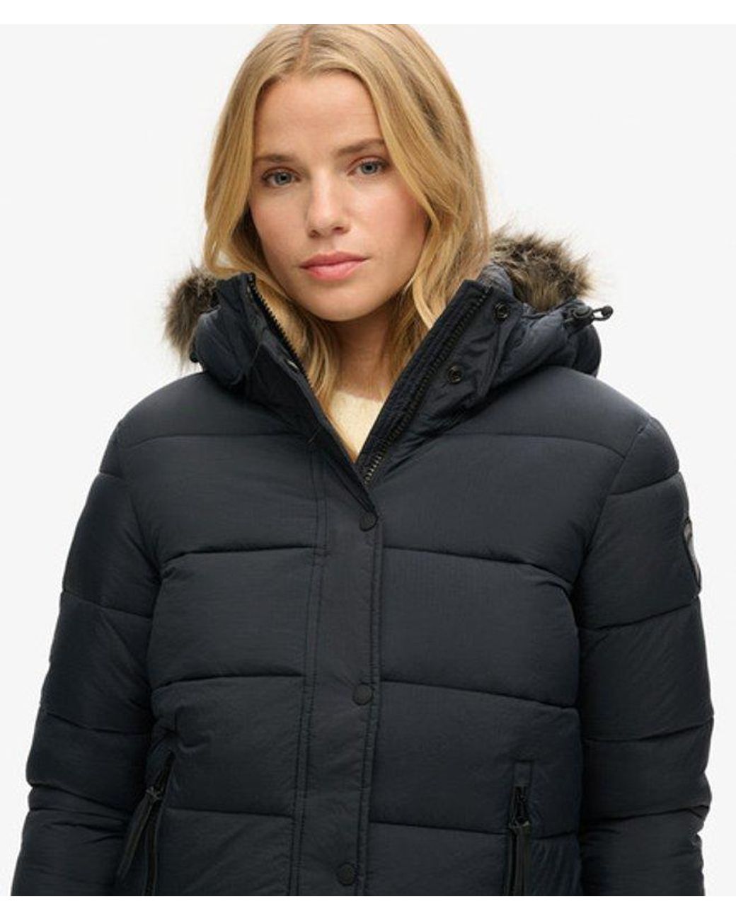 Superdry Black & Co Faux Fur Short Hooded Puffer Jacket