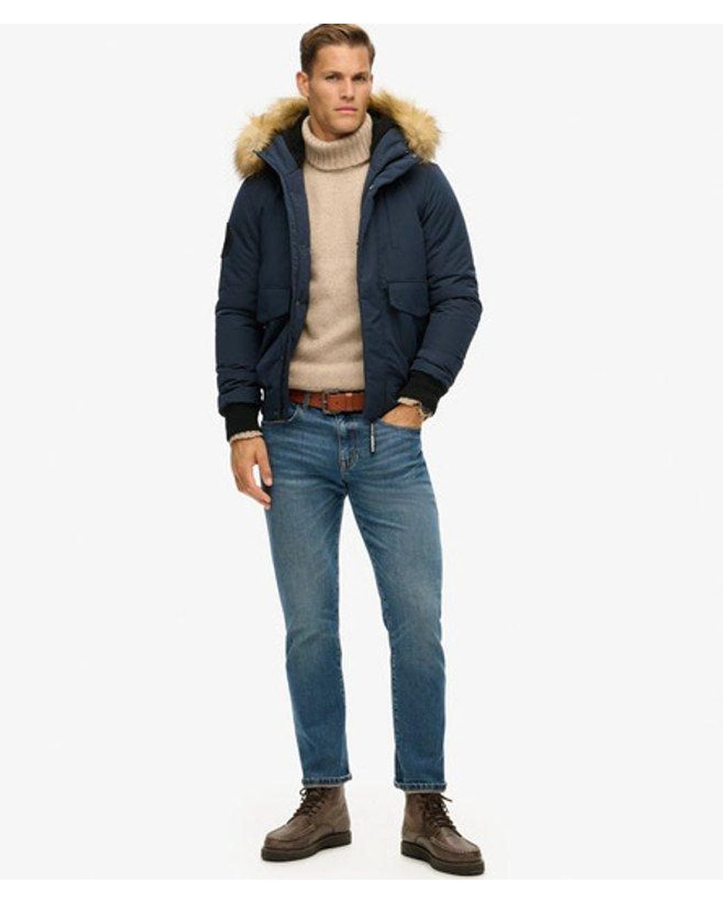 Superdry Blue & Co Everest Hooded Puffer Bomber Jacket for men