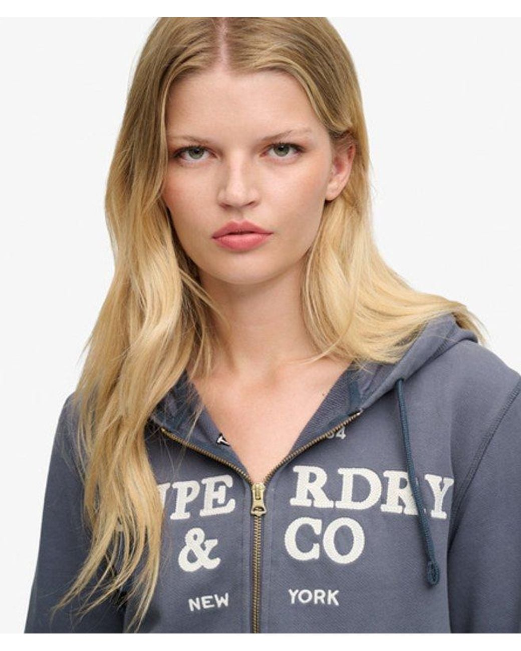 Superdry Blue & Co Athletic Essentials Embroidered Cropped Zip Hoodie