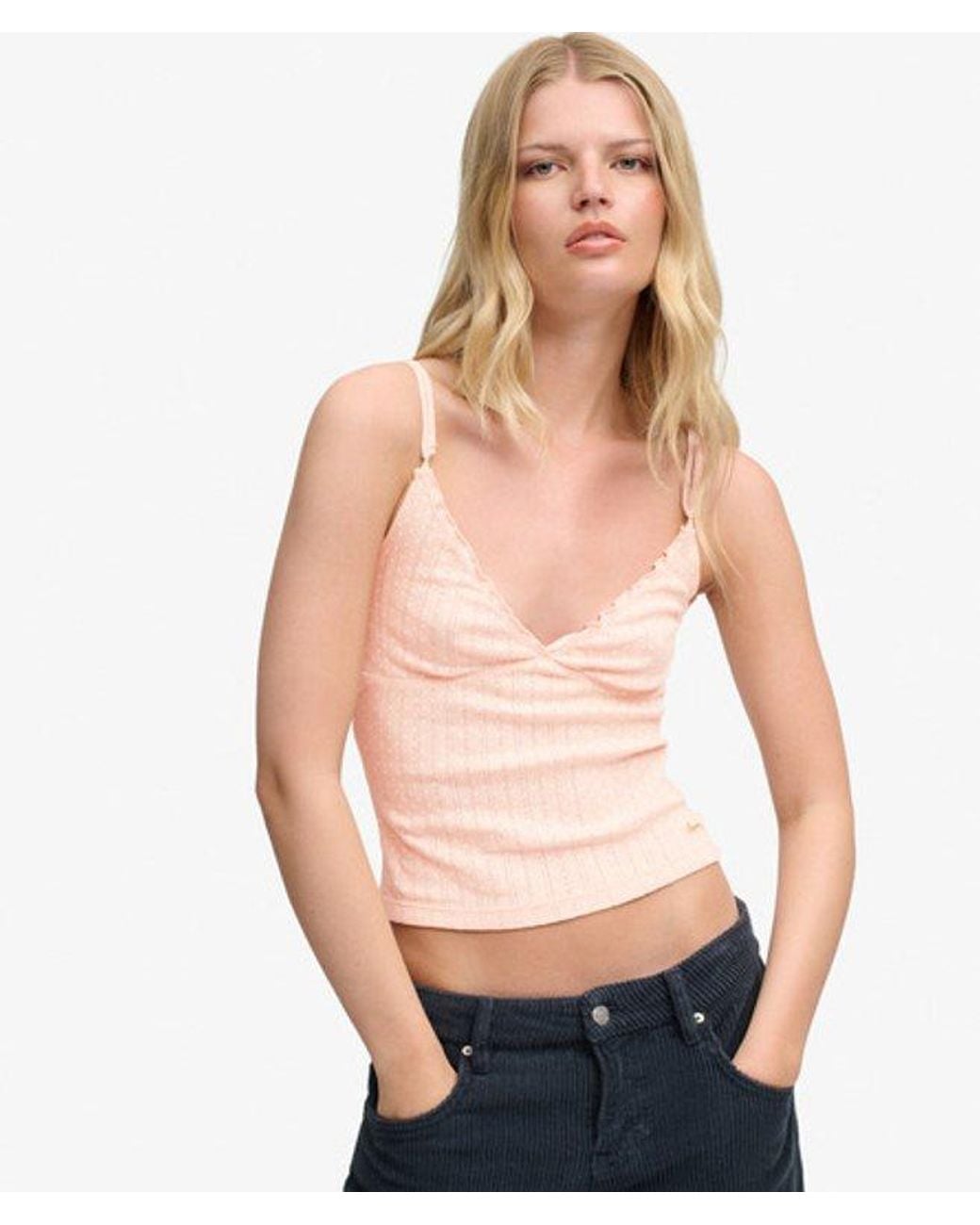 Superdry Pink & Co Athletic Essentials Printed Pointelle Cami Top