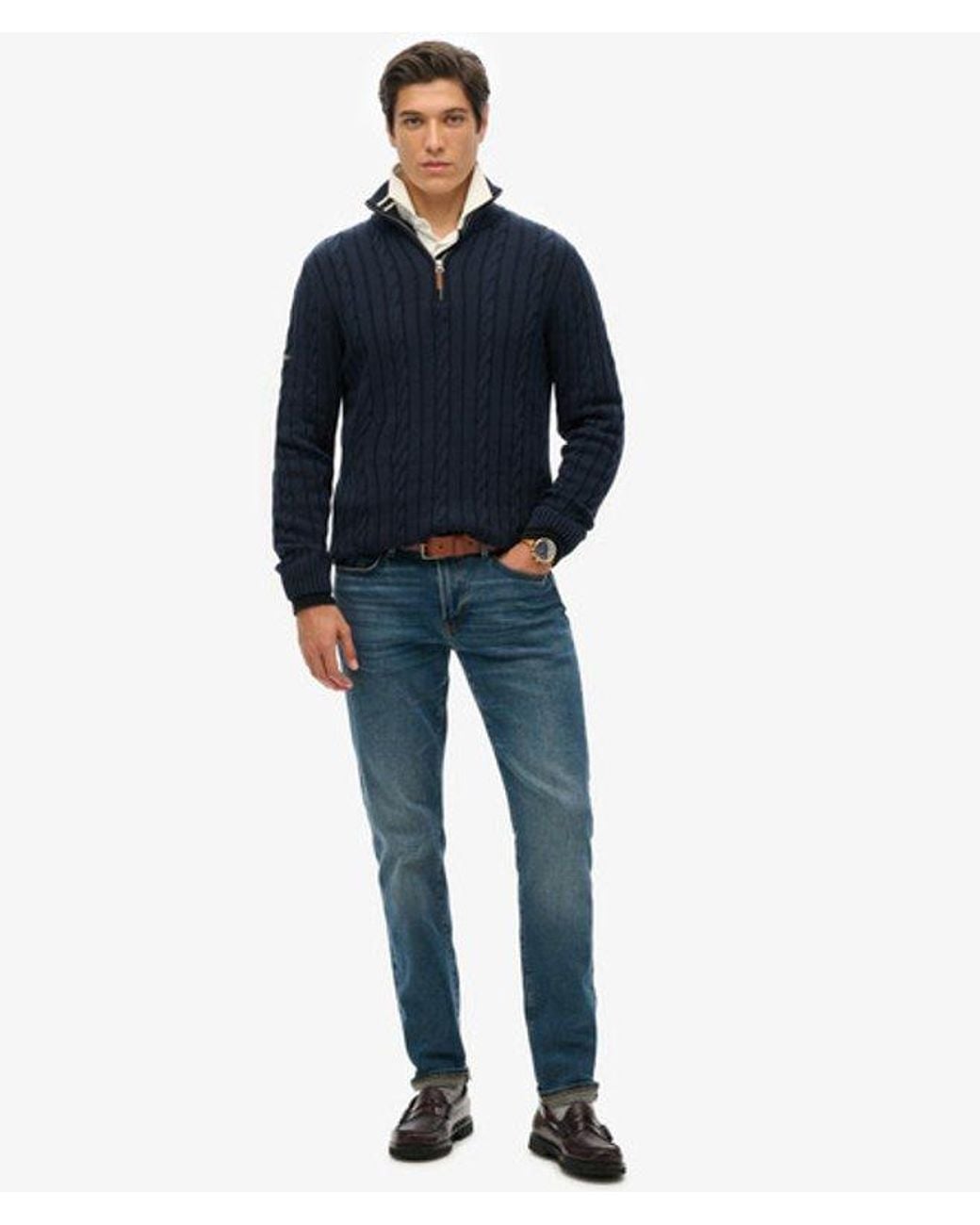 Superdry Blue & Co Cotton Classic Cable Half-zip Jumper for men