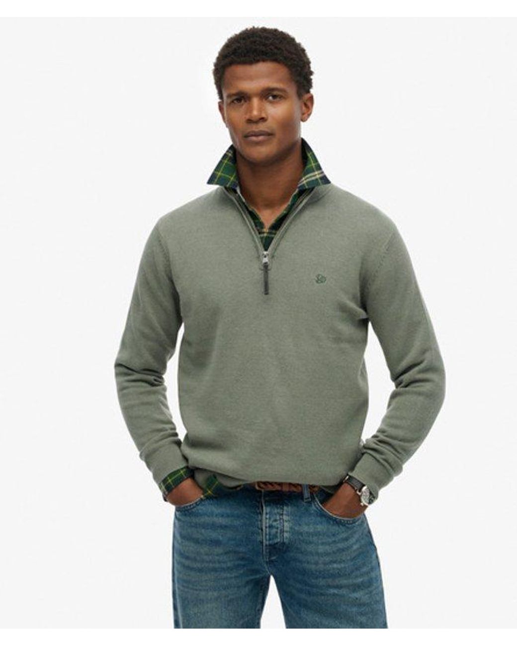 Superdry Gray & Co Essentials Cotton Half Zip Jumper for men