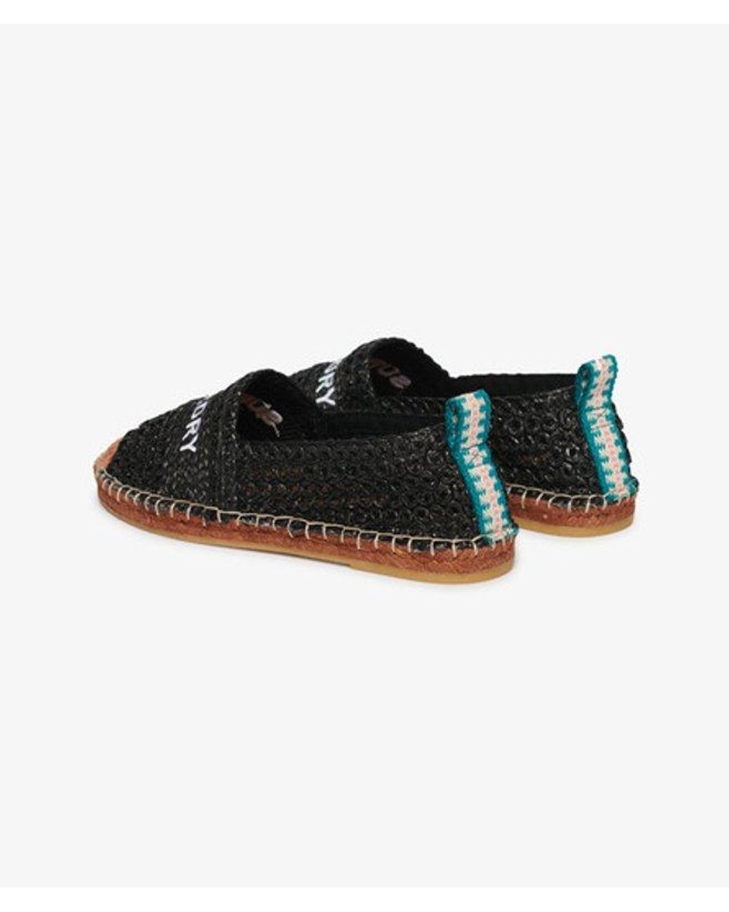 Superdry Black & Co Raffia Espadrille Embroidered Shoe