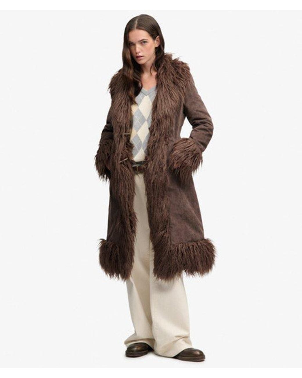 Superdry Brown & Co Long Afghan Coat