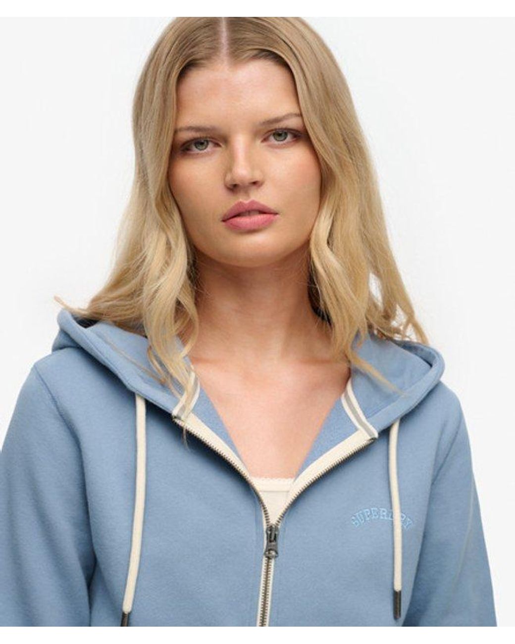 Superdry Blue & Co Essential Logo Cropped Zip Hoodie